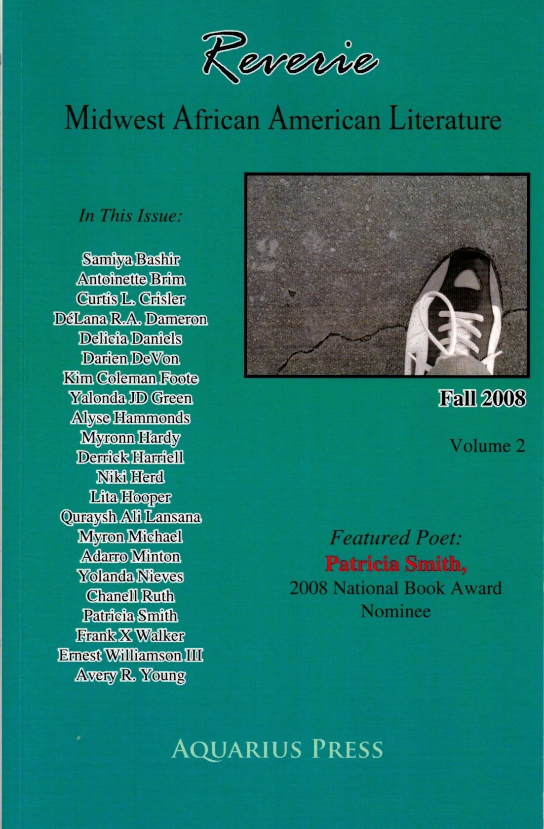 Reverie magazine cover listing contributor names and photo of sneaker